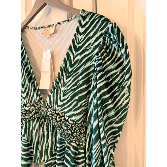 ROCOCO SAND -NWT- Irene Green Animal Print Peplum Blouse | Small - Picture 8 of 10
